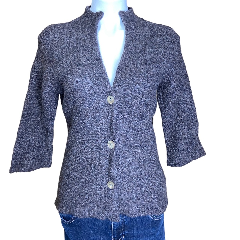 EILEEN FISHER Cardigan Sweater Brown Organic Merino Wool Alpaca Womens Large